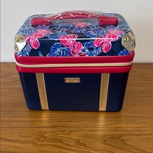 Lilly Pulitzer Navy and Pink Floral Cosmetic Case